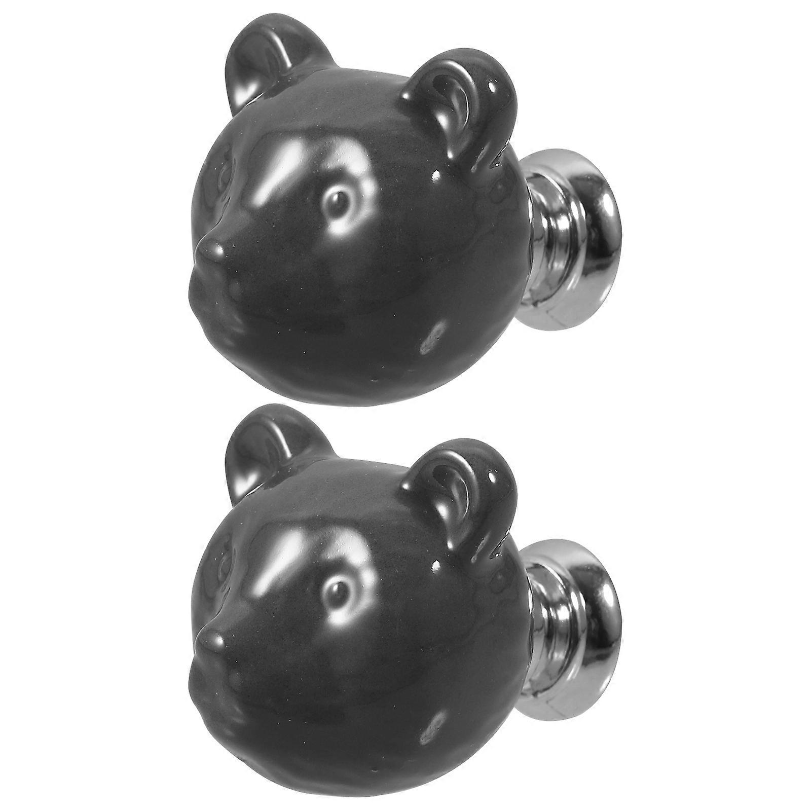 Cabinet Knob Cartoon Ceramic Pull Handle for Drawer Hardware 2Pcs Black