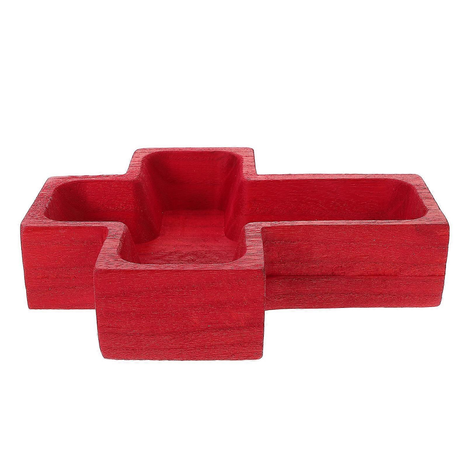 Red Wooden Cross Tray for Storage Multi-Function Fruit Serving Tray