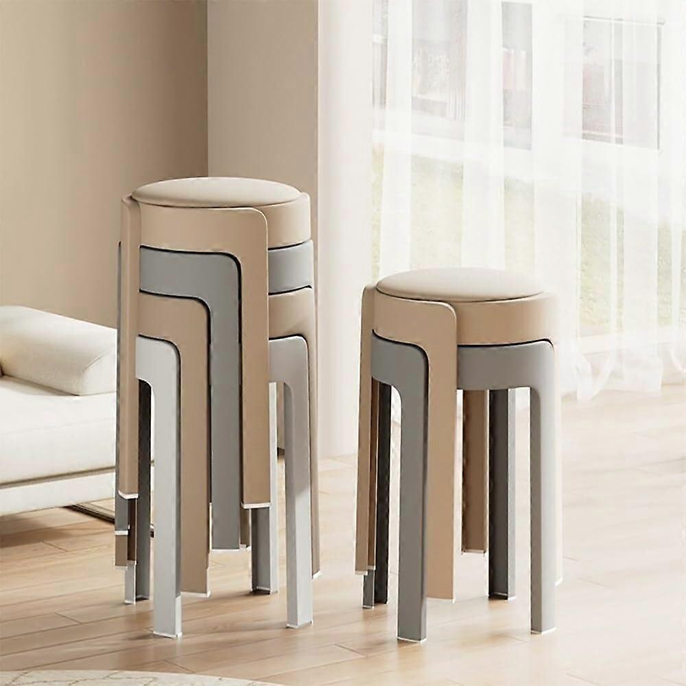 Stackable Round Bar Stools 46cm Grey Plastic Cushioned Without Backrest, 200kg Capacity for Kitchen