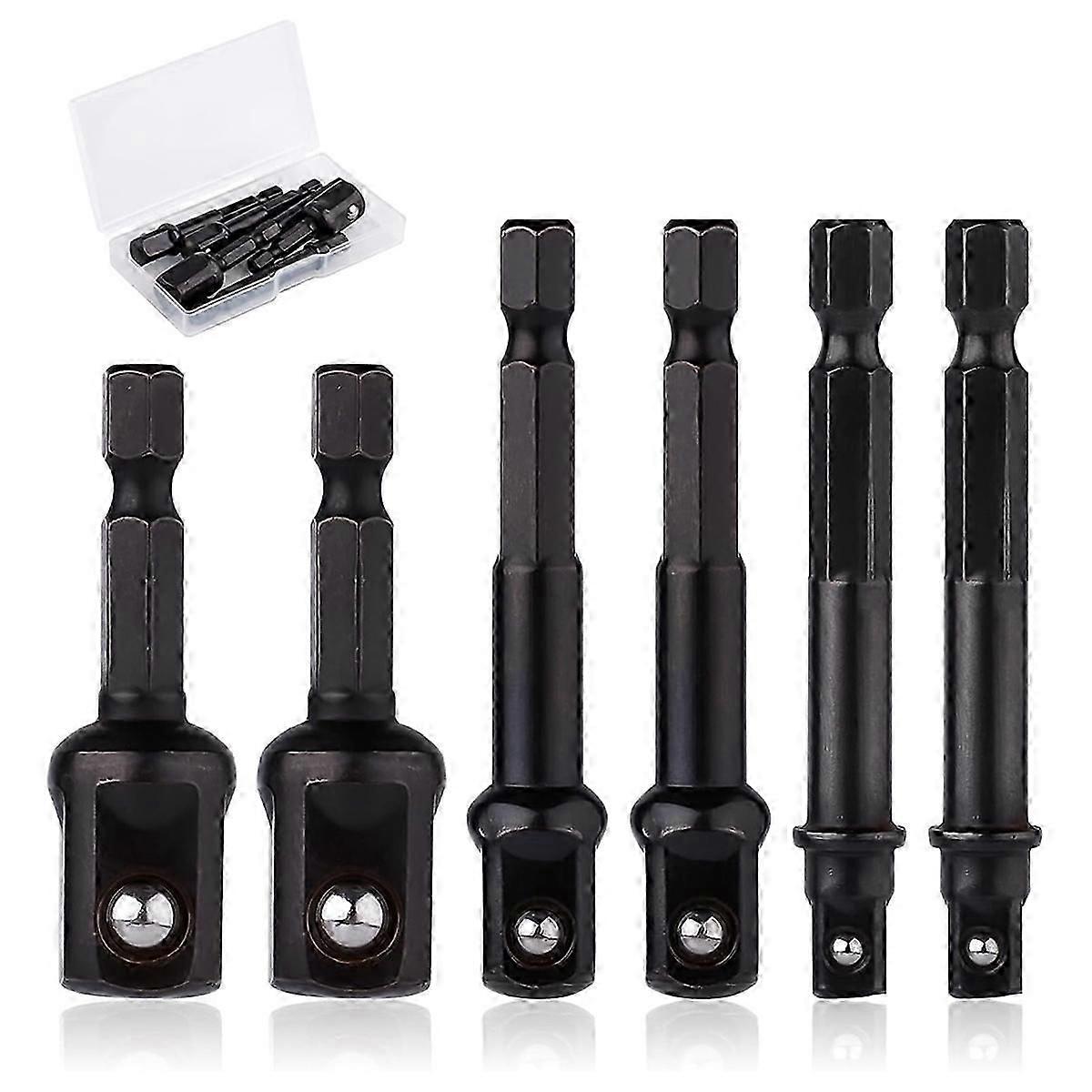 6pcs Impact Socket Adapter Set,1/4,1/2,3/8 Inch Impact Driver Conversion Set Socket Driver Bits Drill Socket Adapter Kit