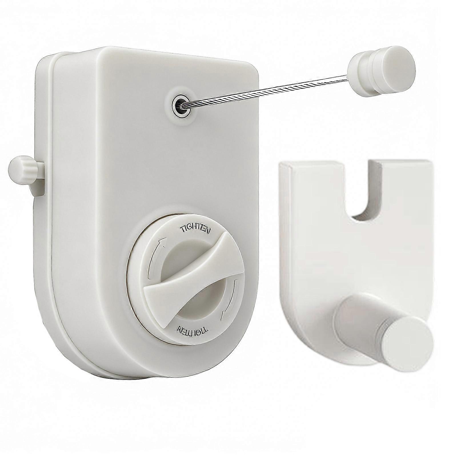 Automatic Locking Extendable Clothesline With Securing Mechanism Prevents Drooping Under Substantial Weight  White