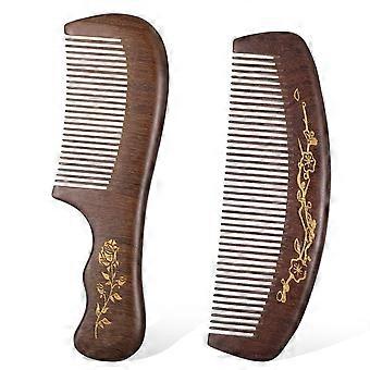 2 Pcs Wooden Hair Comb, Sandalwood Comb Set Anti-Static Detangling Combs Bamboo