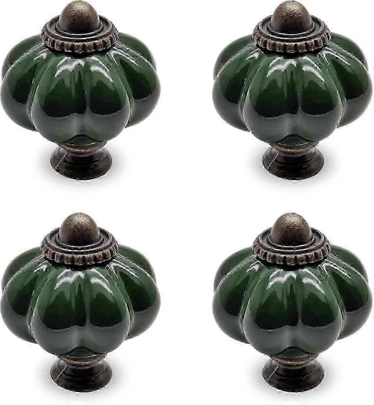 4pcs Grass Green Pumpkin Vintage Ceramic Cabinet Knobs, Vintage Drawer Pulls and