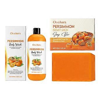 Persimmon Body Wash + Persimmon Soap Bar Set for Body Odor Control, Purifying Deodorizing Body Soap for Eliminating Odor, Skin Brightening