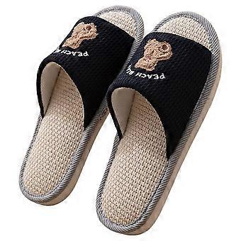 Dark Bue Bear inen Dog Bear (B)4243Cartoon inen Sippers for Women Spring and