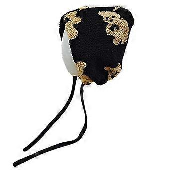 Bear Print Wool Hat Sweet Lambswool Lace-up Knit Cap Earmuffs For Autumn Winter