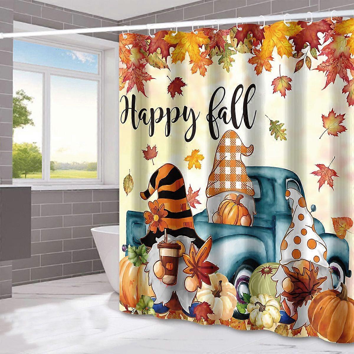 Happy Fall Shower Curtain Set with Gnomes & Pumpkins Design