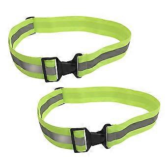 2 Pcs Safety Reflective Belt Elastic Adjustable High Visibility Waist Band Security Gear for Riding Walking Night Running (Fluorescent Green/Random Bu