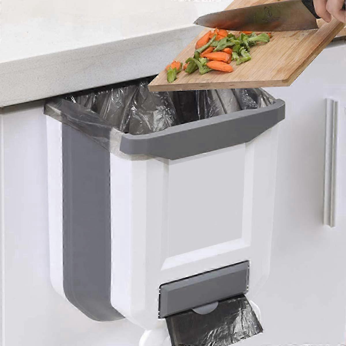 Kitchen Bin Plastic Folding Wall Mounted Trash Can 8L (White)