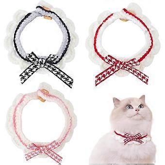 3 PCS Knitted Cat Collars Handmade Pet Collar with Buckle Adjustable Bow Tie Collar Black Pink Cerise Handmade Collar Fibers Cat Bowknot Collar