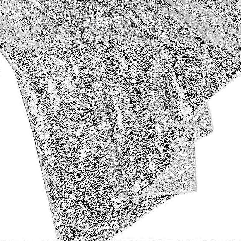 6Ft Table Skirt compatible with Round Rectangle Table Sequin Tablecloth Silver