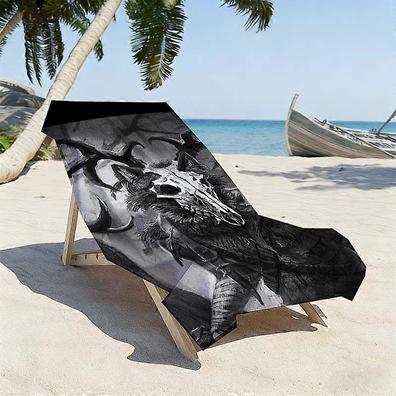 Serviette de plage imprimée avec motif de crâne et de bois de cerf (1 pièce) - Style moderne, à motifs, tissu doux - Idéale pour la piscine, la baignoire et le bain - L-Hasyg