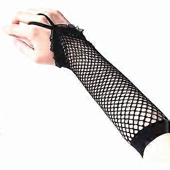 Fringe Gloves Fishnet Clubwear Long Cosplay Gloves Black