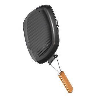 Foldable Cast Iron Frying Pan with Wooden Handle 20cm BBQ Skillet for Outdoor Camping Cooking