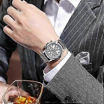 RUO LIN DO Einfache Herrenuhr mit Stahlarmband 3 Augen Weiß
