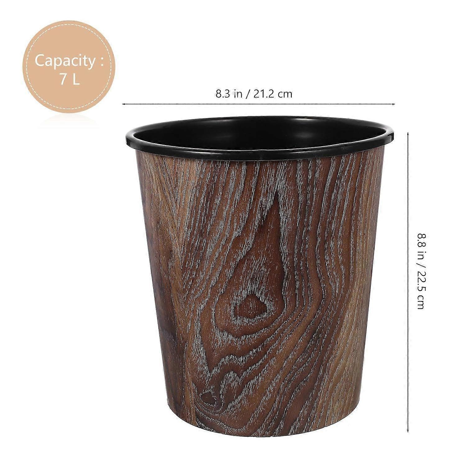 Brown 7l Plastic Rustic Waste Basket Bin for Small Trash