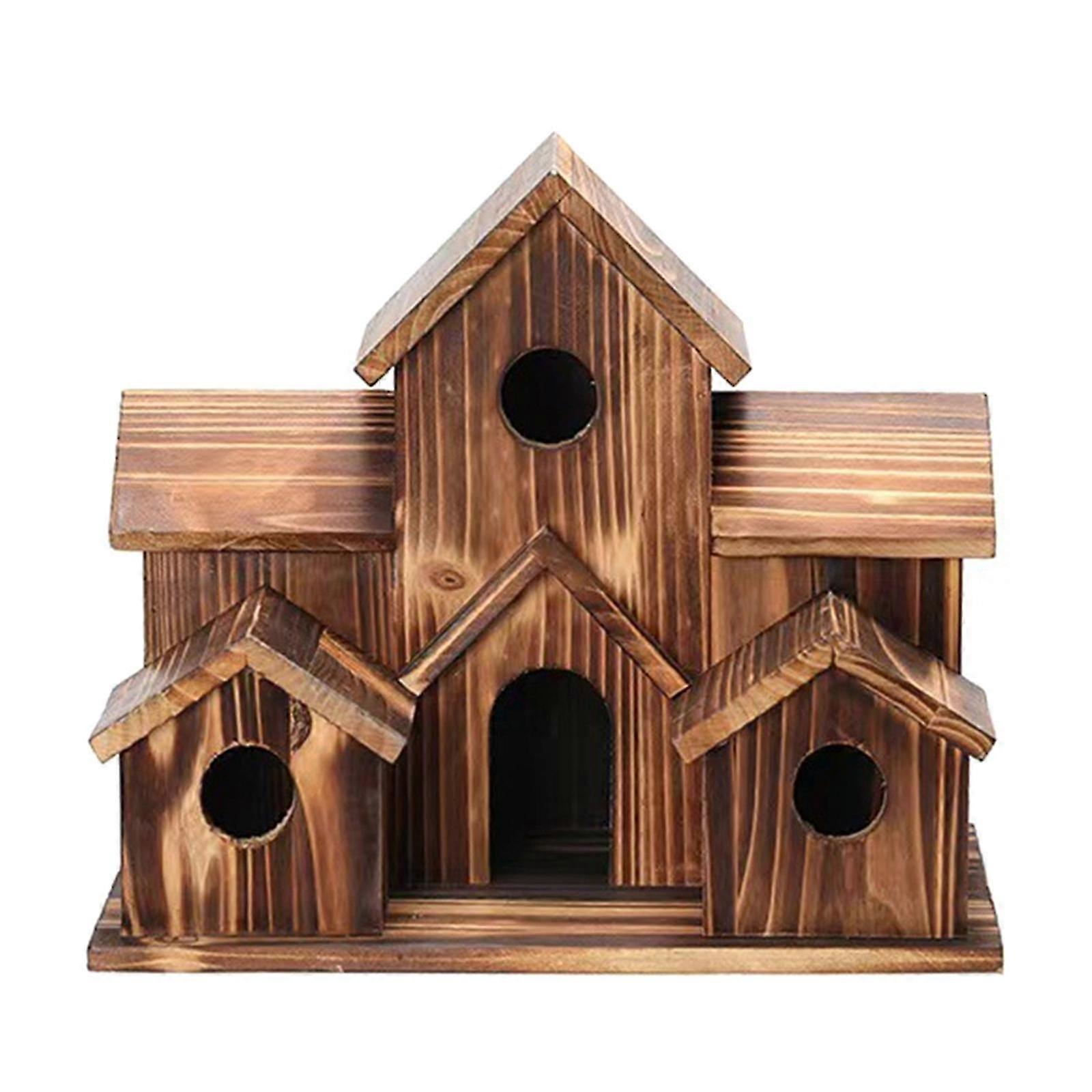 Rustic Wooden Multi-Room Birdhouse