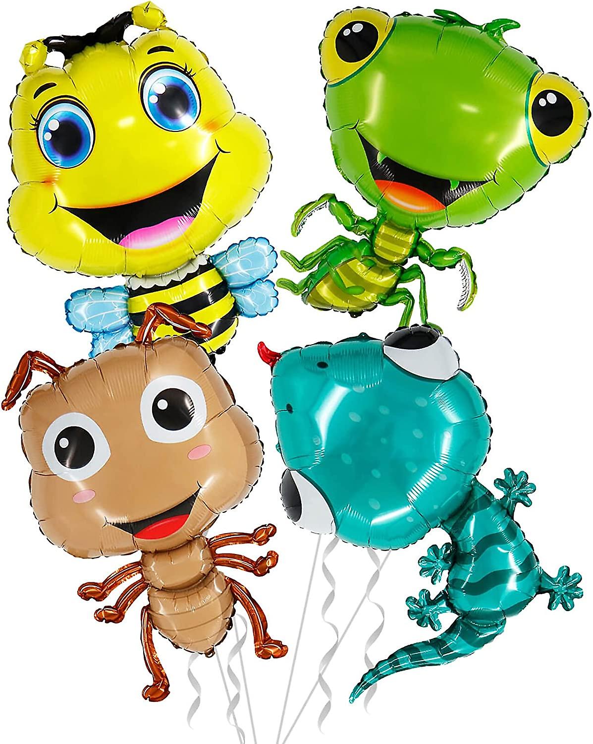 4パック18インチかわいい昆虫動物ホイルバルーンビーヤモリカタツムリカマキリバルーン野生動物ガーデンテーマ誕生日パーティーデコレーション用品