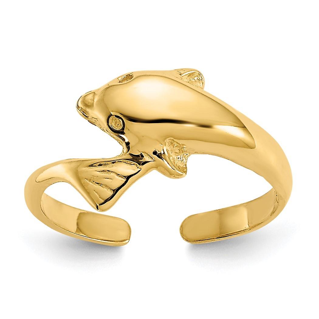 2mm 10k Solid Yellow Gold Dolphin toe ring-toe ring per le donne - .9 grammi