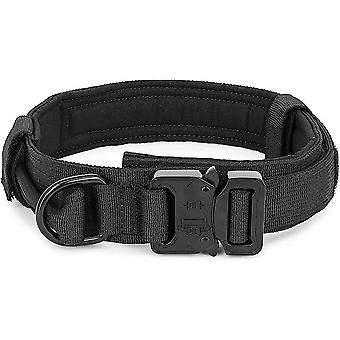 Pet Tactical Dog Collar, Adjustable Heavy Metal Buckle, Military Dog Collar, With Control Handle, Suitable For Large Dogs (M, Black)