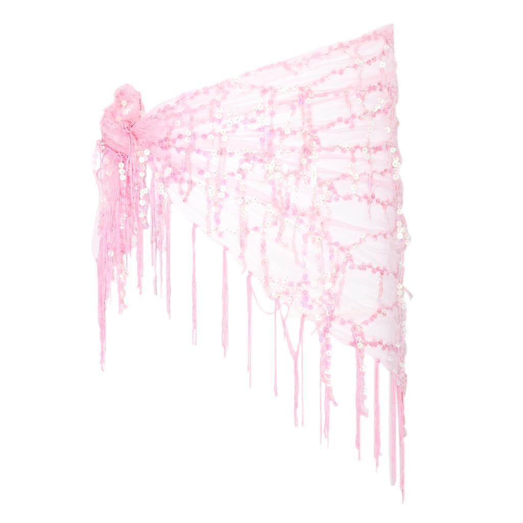 Belly Triangle Dans Hip Scarf Wrap Midjeband Kjol Paljettofs Tofs Danskläder Rosa