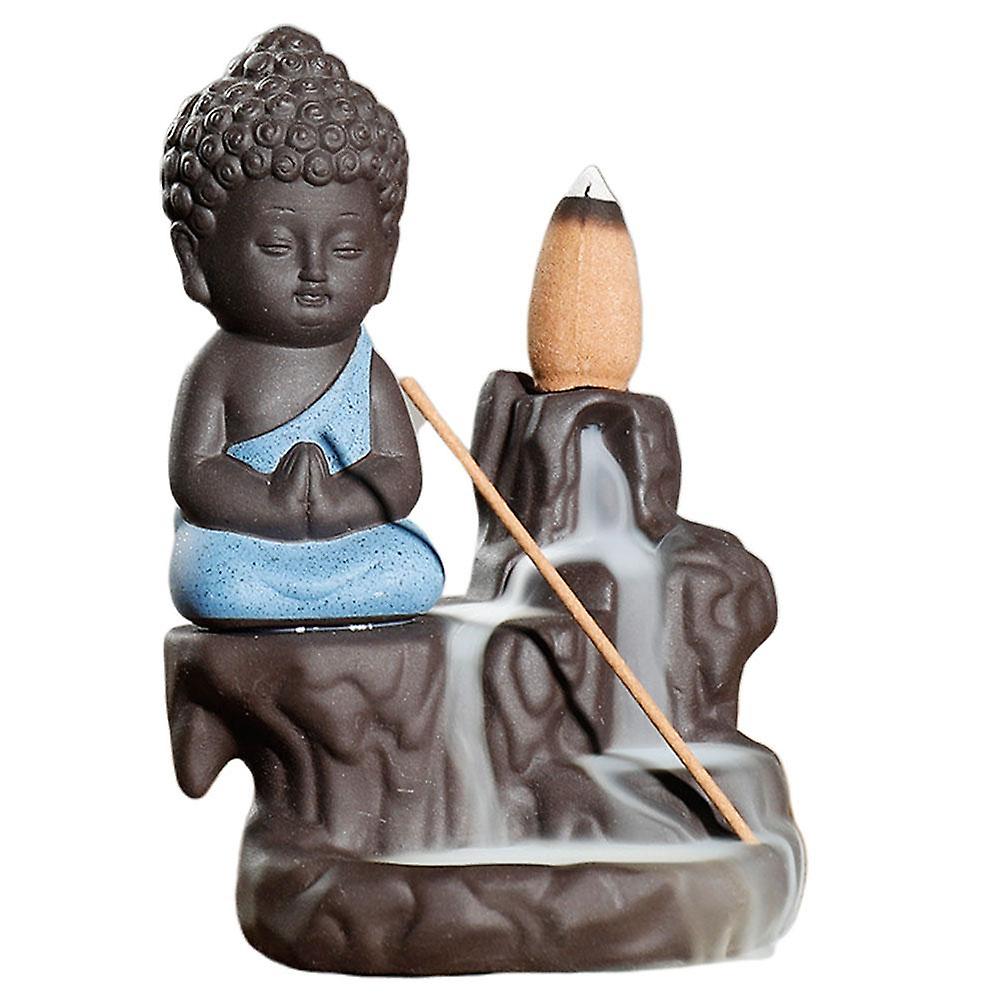ZHOUBA Monk Bouddha en céramique Encens Brûleur à refoulement Cônes Maison de thé Table Décor Bleu