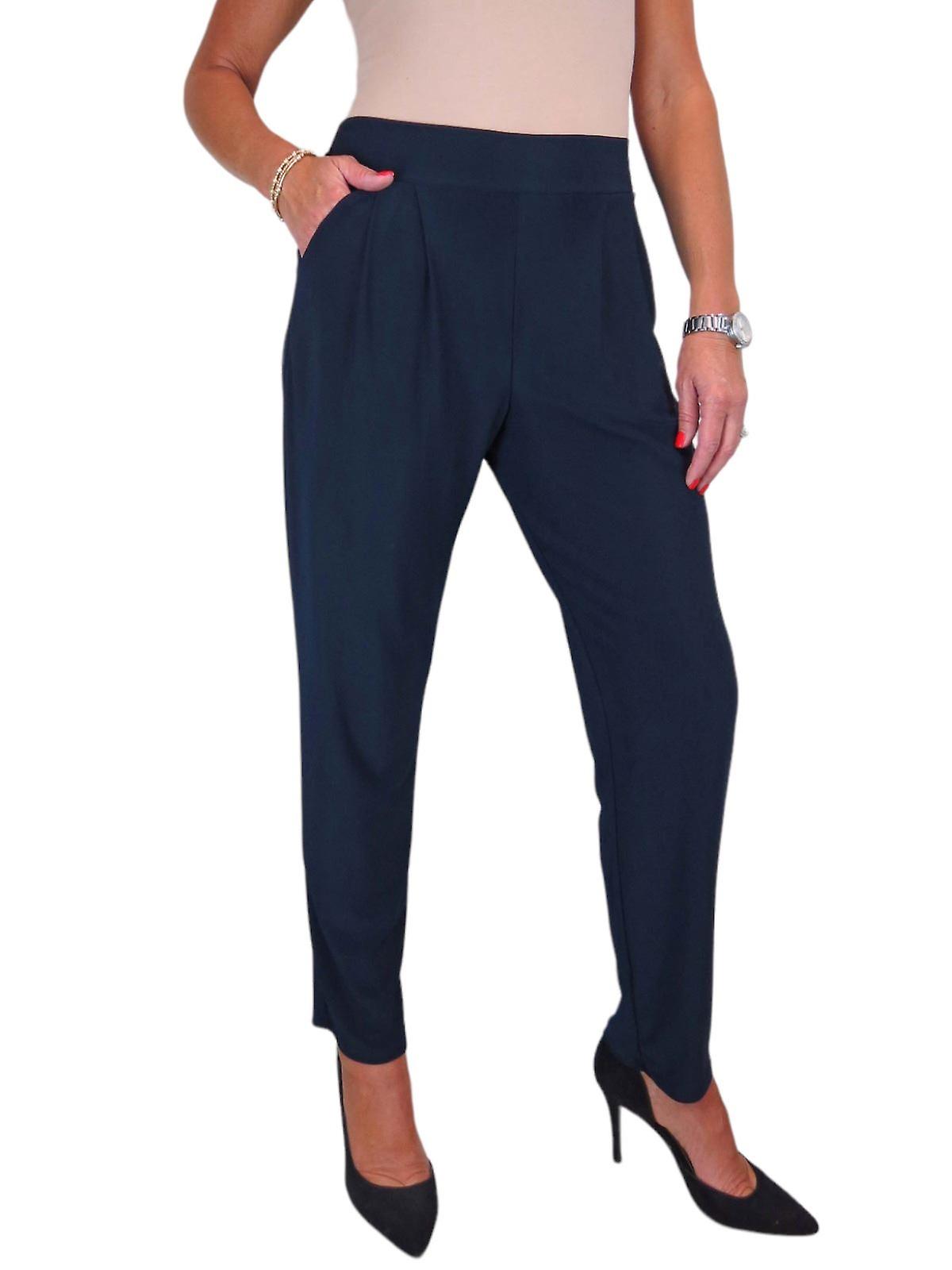 Women's Smart Work Trousers With Elasticated Waist High Rise
