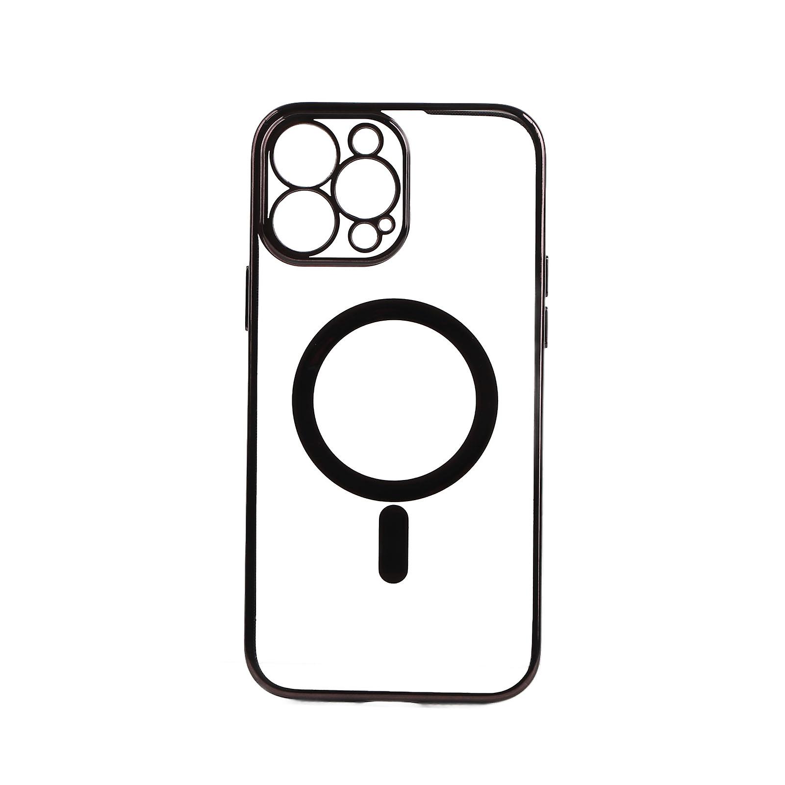 Magnetic Shockproof TPU Case for iPhone 13 Pro Max - Transparent Black Frame, Secure Fit