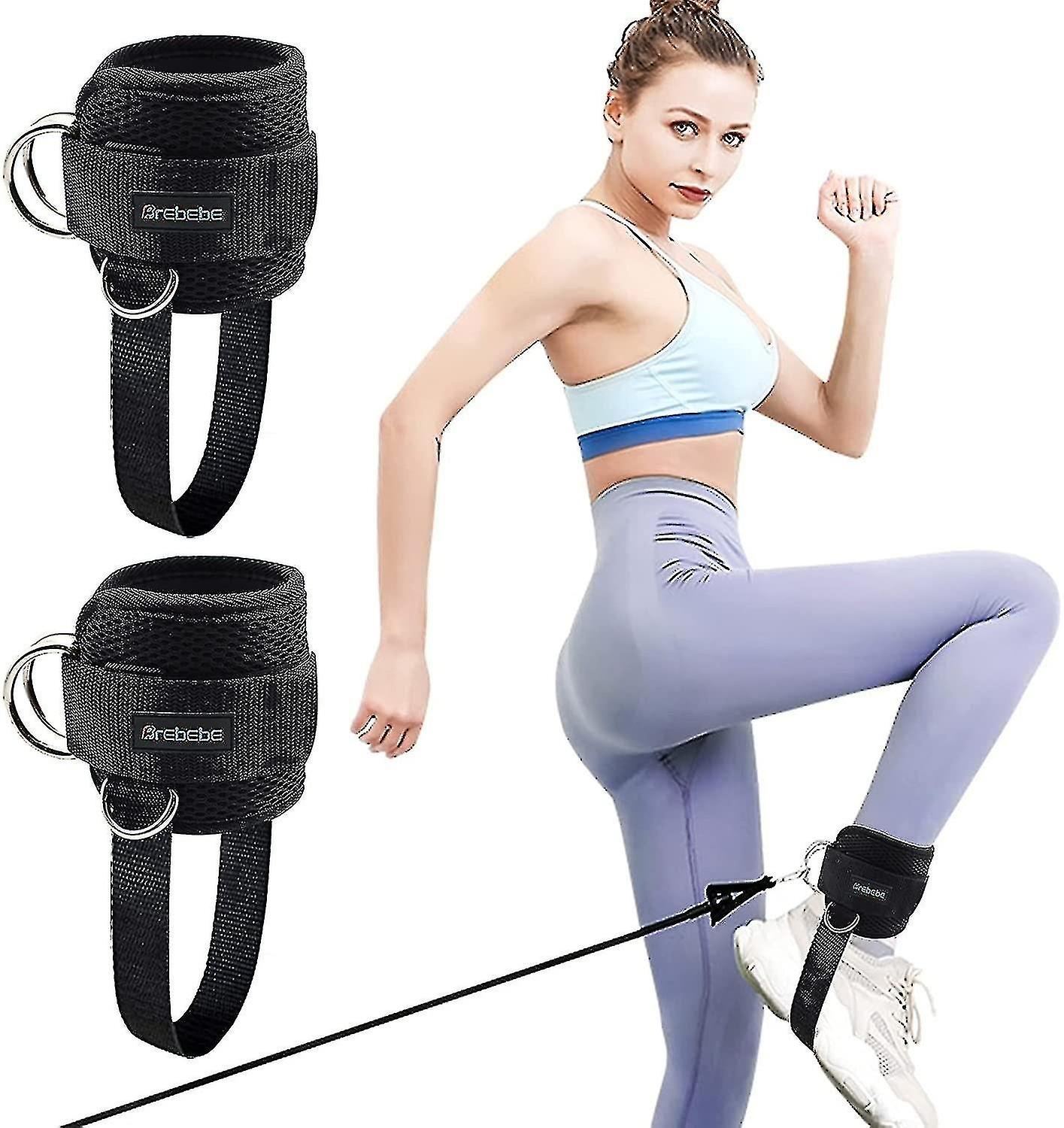 Pair of fitness ankle straps for cable machines, adjustable women's