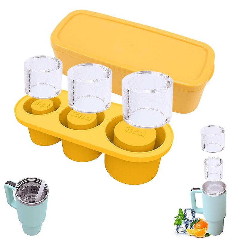 Ice Cube Tray Compatible with Stanley 30-40 Oz Cups, Silicone With Lid 3 Hollow Cylinder Ice Cube Mo