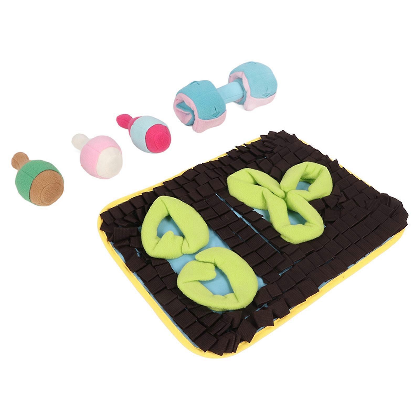 Pet Sniffing Mat Slow Feeding 3 in 1 Dog Sniffing Feeding Mat with Squeaky Bowling Ball Dumbbell for Dog Puzzle Toy 