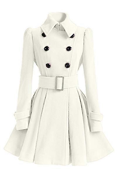 Women's Warm Long Tie Coat Button Down Wool Trench Jacket With Belt