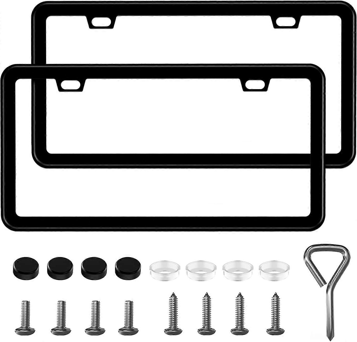 Black License Plate Frames - 2 Pack, Obstruction-Free License Plate Holders with Narrow Edges, Rustproof Stainless Steel Front License Plate Mounting