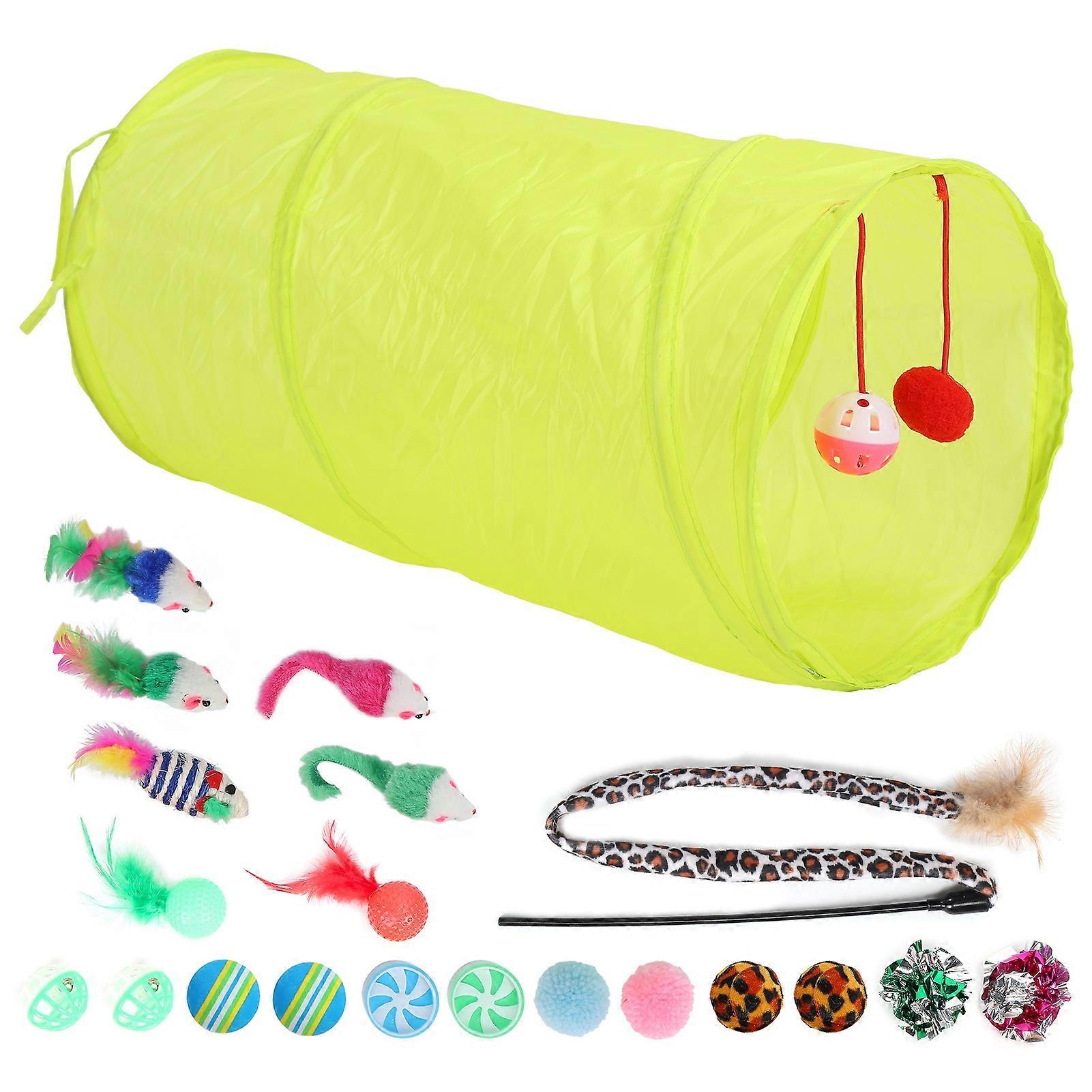 Cat Feather Toy Set Interactive Cat Toy Kitten Toy Assortments Includes Tunnel Cat Stick Balls Bells and Mice
