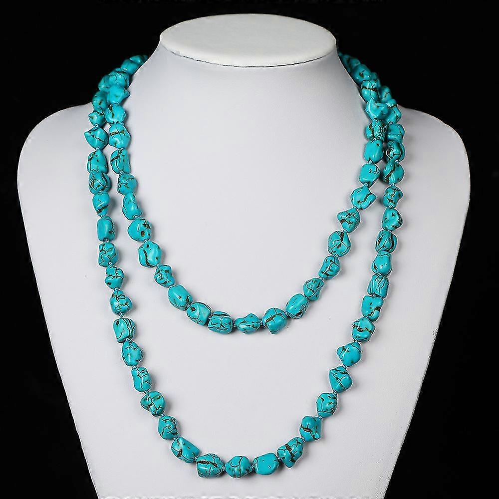 Turquoise Bead Necklace Long Necklace Handmade