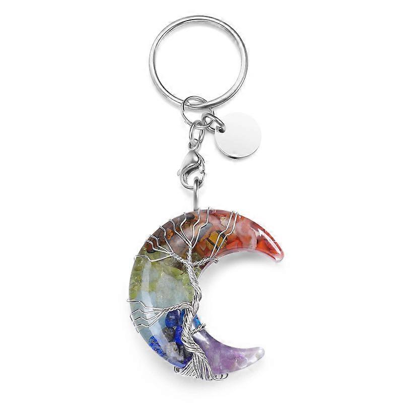 Crystal Keyring Wire Moon Quartz Stone Keychain Jewelry