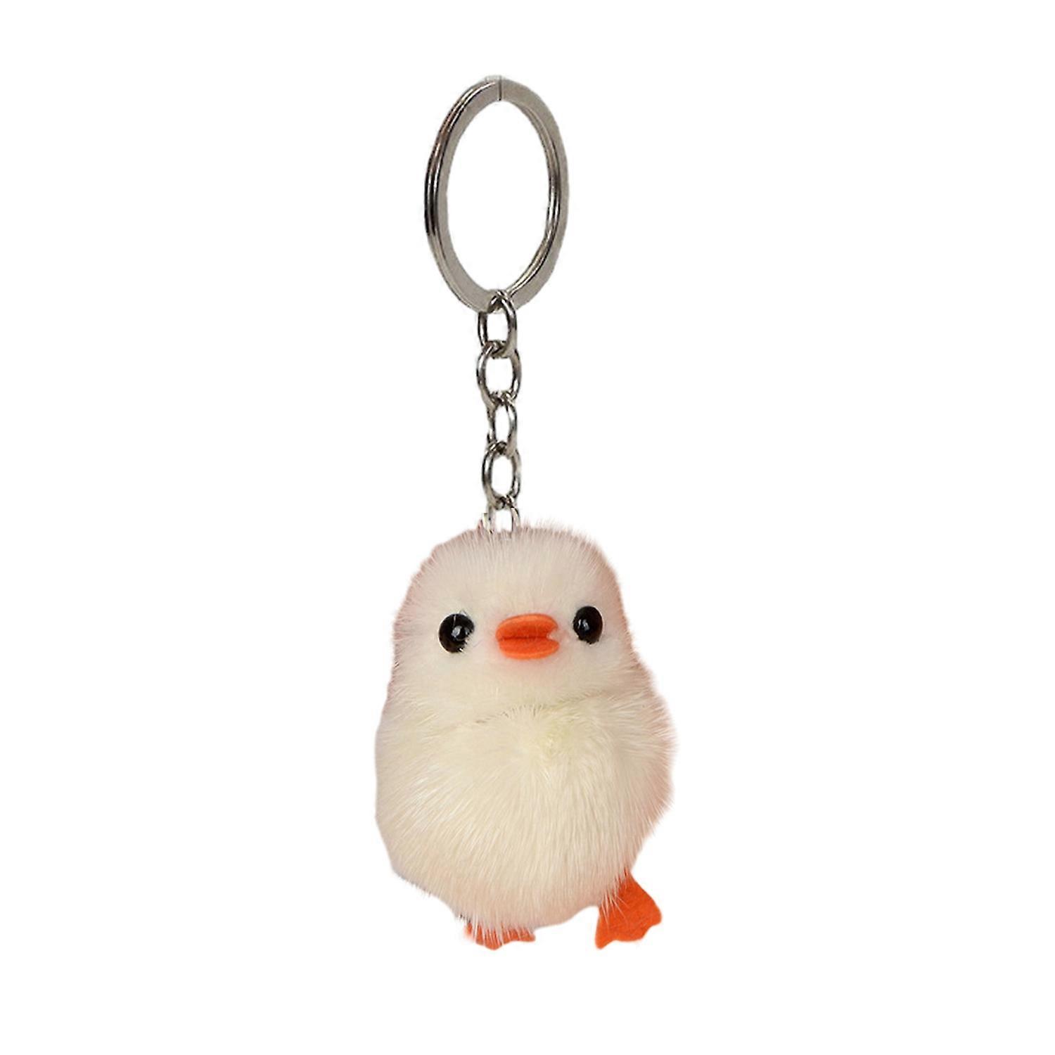 Plush Toy Keychain Colorful Faux Mink Fur Duck Pendant Keyring Funny Creative Colorful Animal Women