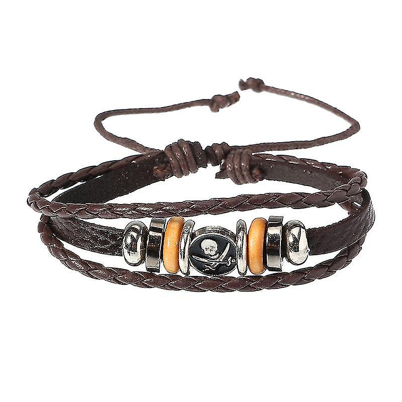Punk Men's Bracelet Vintage Multilayer Woven Skull Pattern Chain