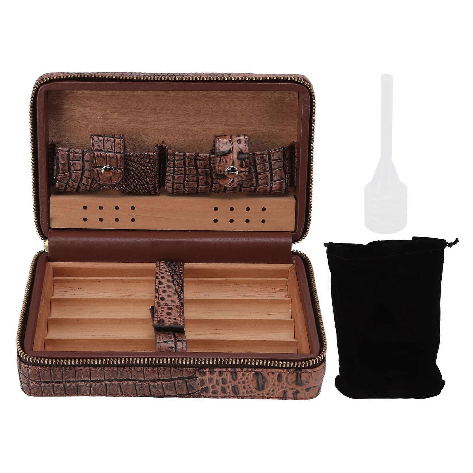 Zigarren-Humidor-Etui Zigaretten Tragbarer Leder-Luftbefeuchter Reise-Zigarrenkiste mit Reißverschluss für 4 Stück Zigarren