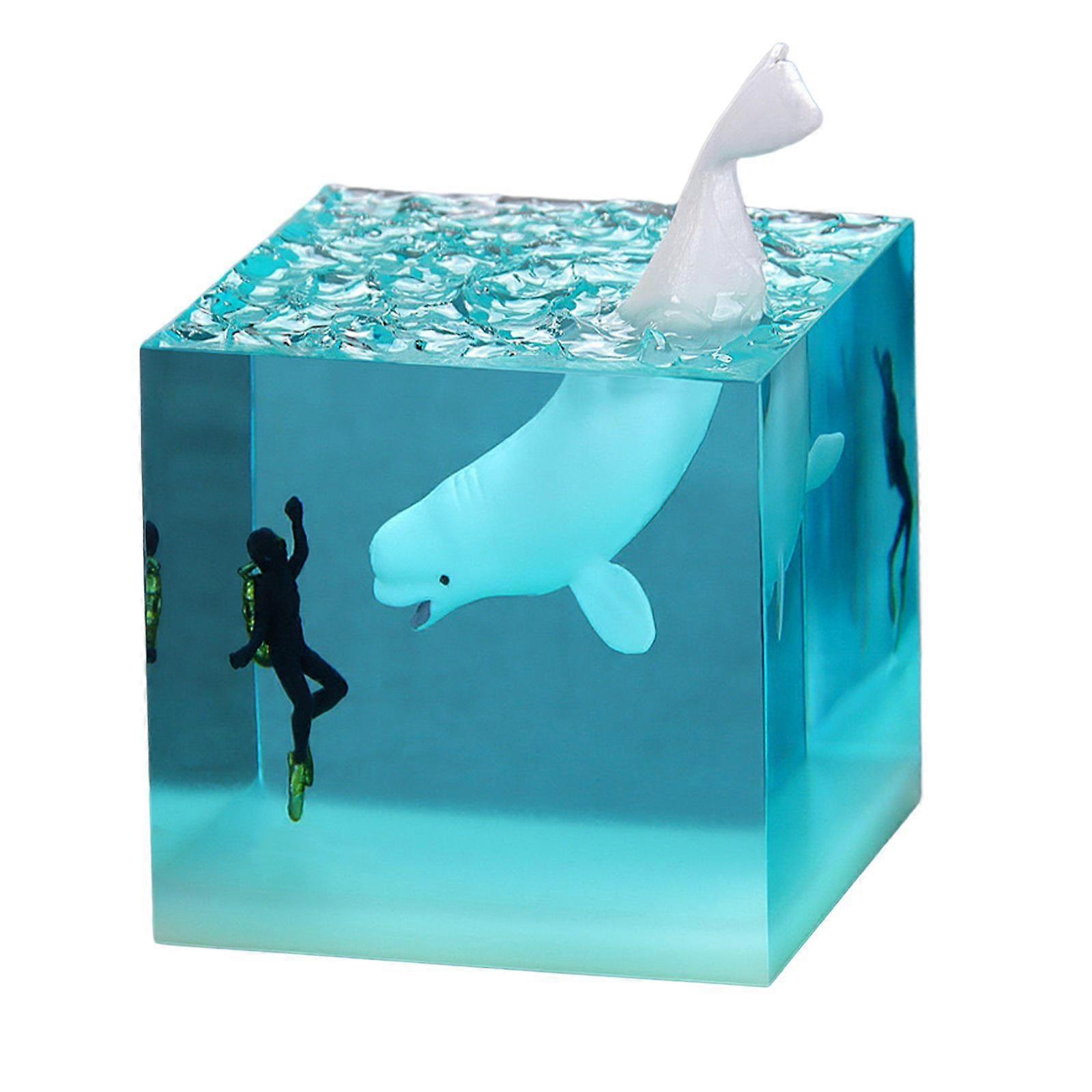 Diver Cube Statue Decor Underwater Scene Figurine for Kids Bedroom Bookshelf Style A