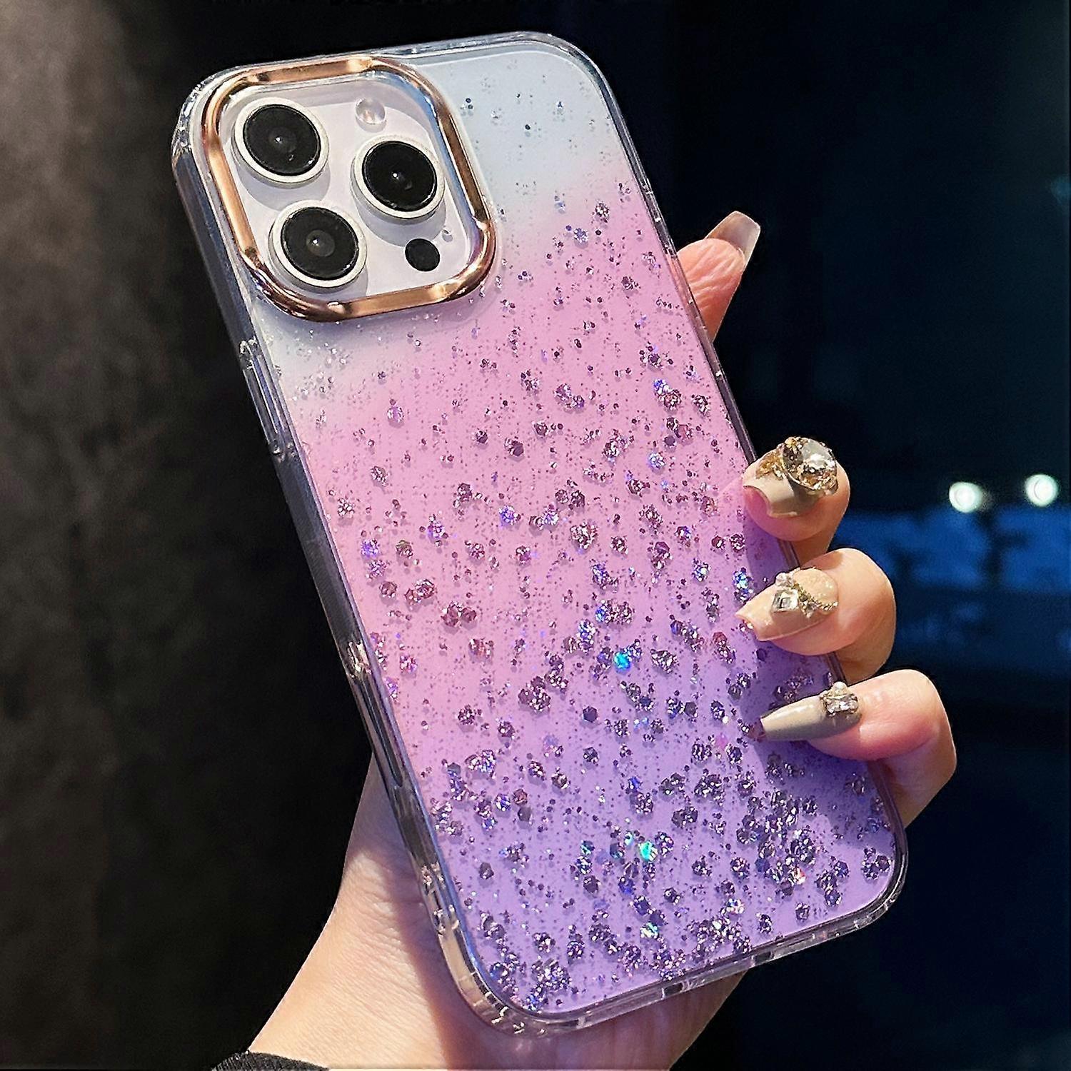 For iPhone 16 Pro Case IMD Bling Glitter PC+TPU Protective Cover - Purple