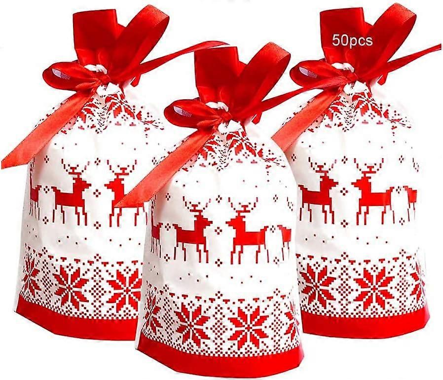 Pack de 50 Bolsas de Regalo con Cordón, Bolsas de Caramelos NavideñosAlce