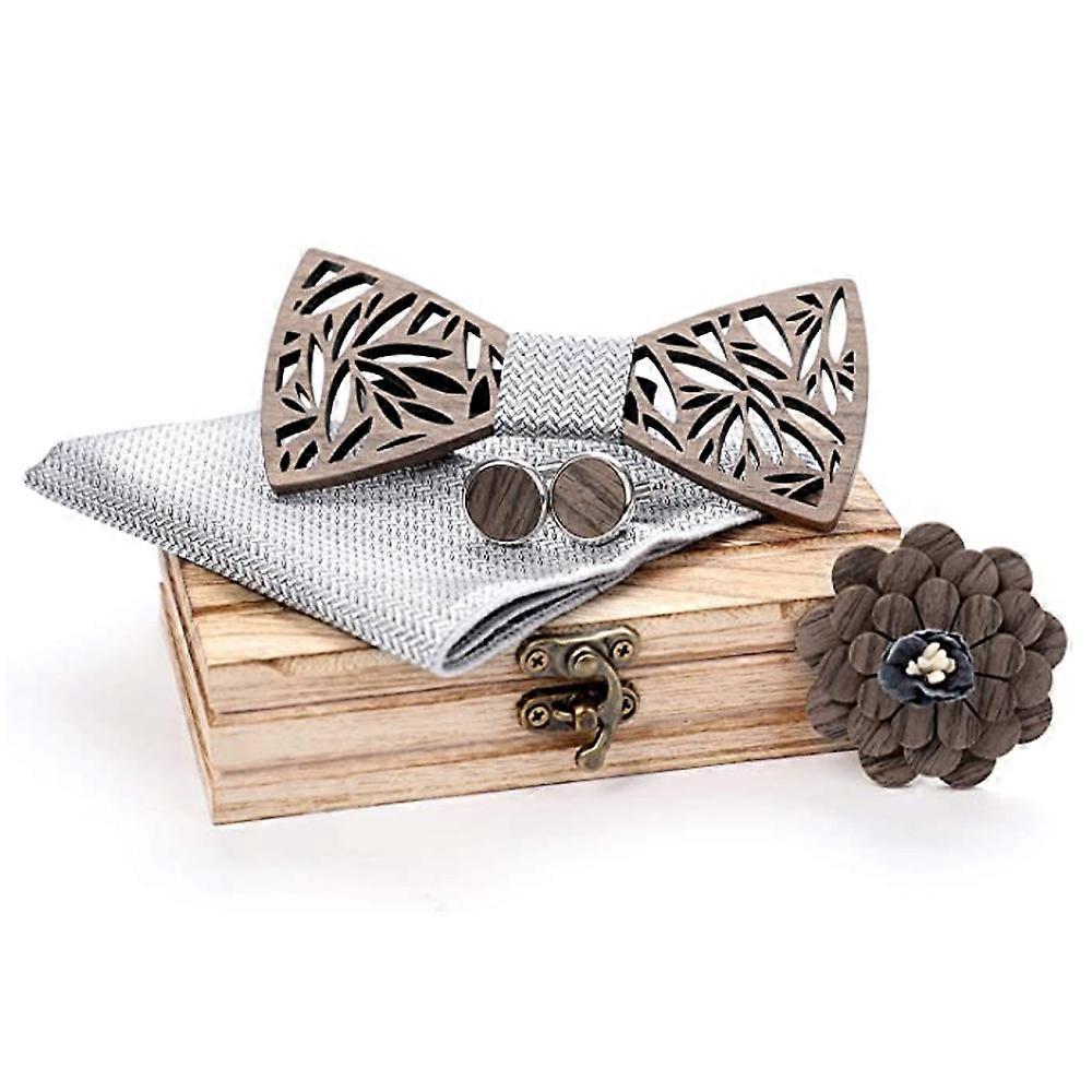 Classico fatto a mano Uomo Legno Papillon Bowknot Legno Fatto a mano Papillon Gemelli Corsage Set Sciarpe Quadrate