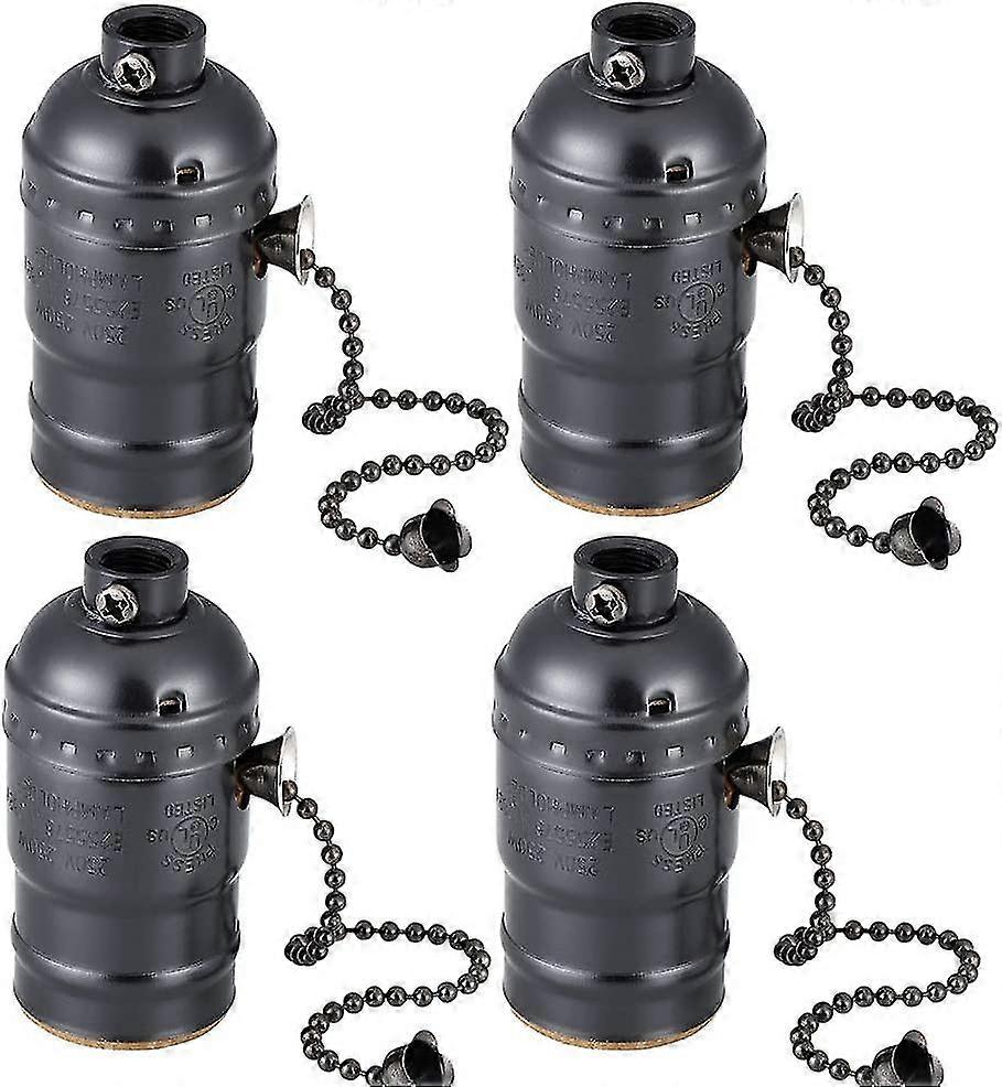 Vintage Light Socket,standard Medium Screw-in Lamp Socket Holder For Lamp Bulbs-4 Pack Vintage Black With Pull Chaine26