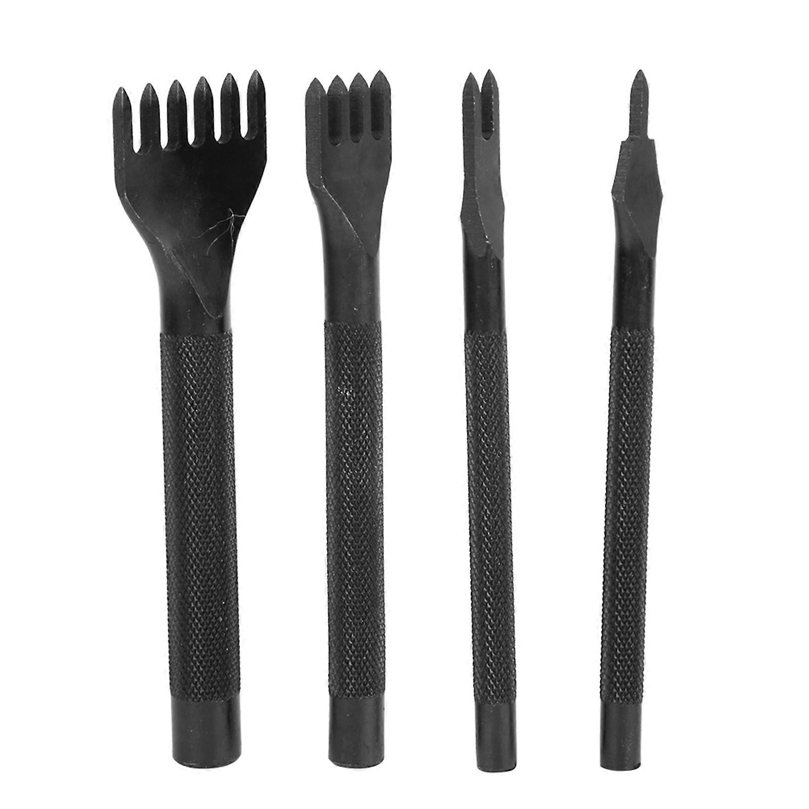 4 Pcs Prong Chisel Kit Leather Craft DIY Tool Black Electroplating Leather Craft Chisel5mm