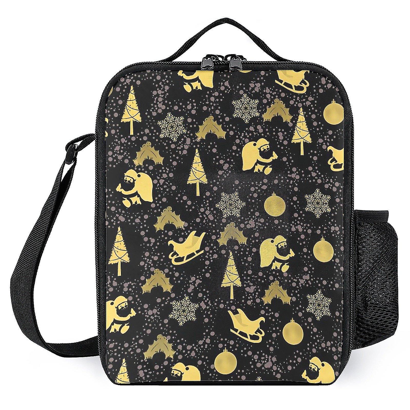 Lunch Boxes Totes Golden Christmas Pattern Printed Lunch Bags