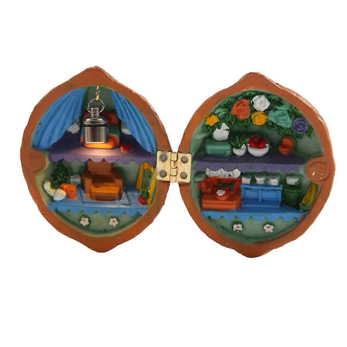 Walnut Shell , Library,Handmade Walnut Shell Doll House, Resin Nut Secret 3D Scene,Resin Miniature