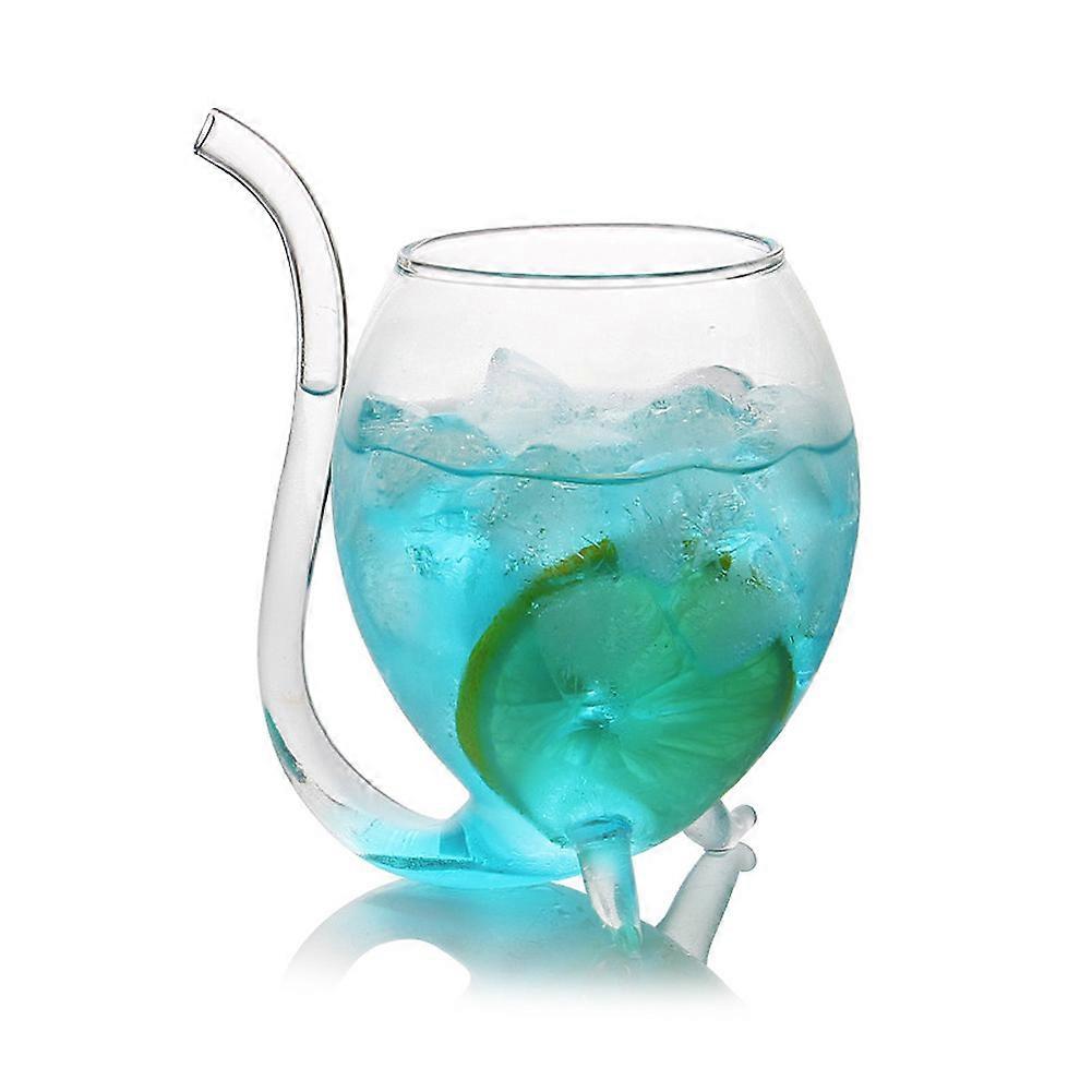 2st 300ml rödvinsglaskopp transparent glasmugg med dricksrörstrå