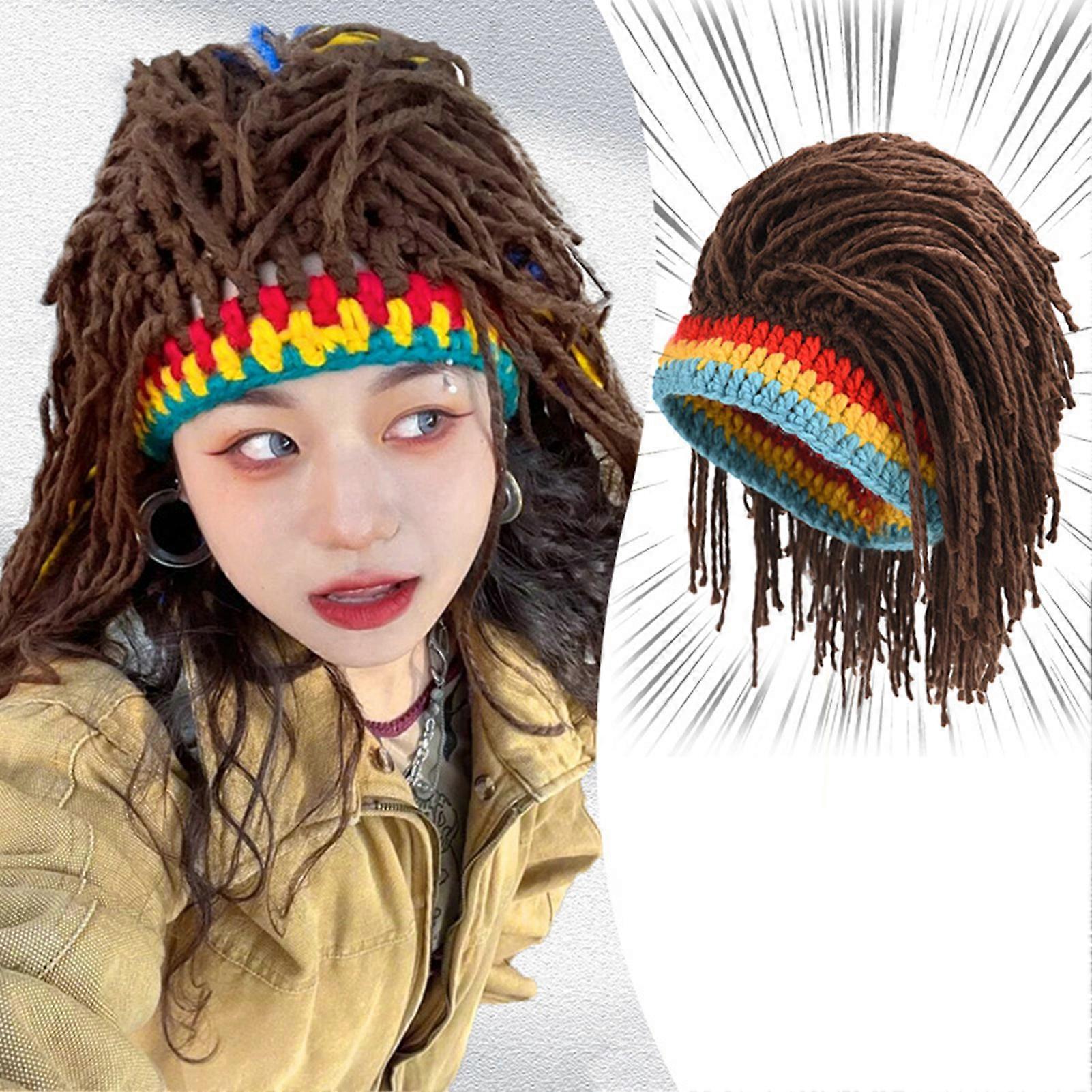 Hand-Woven Braid Hat with Dirty Braids Funny Wig Hip-hop Wig Cap for Party Fashion Wigs