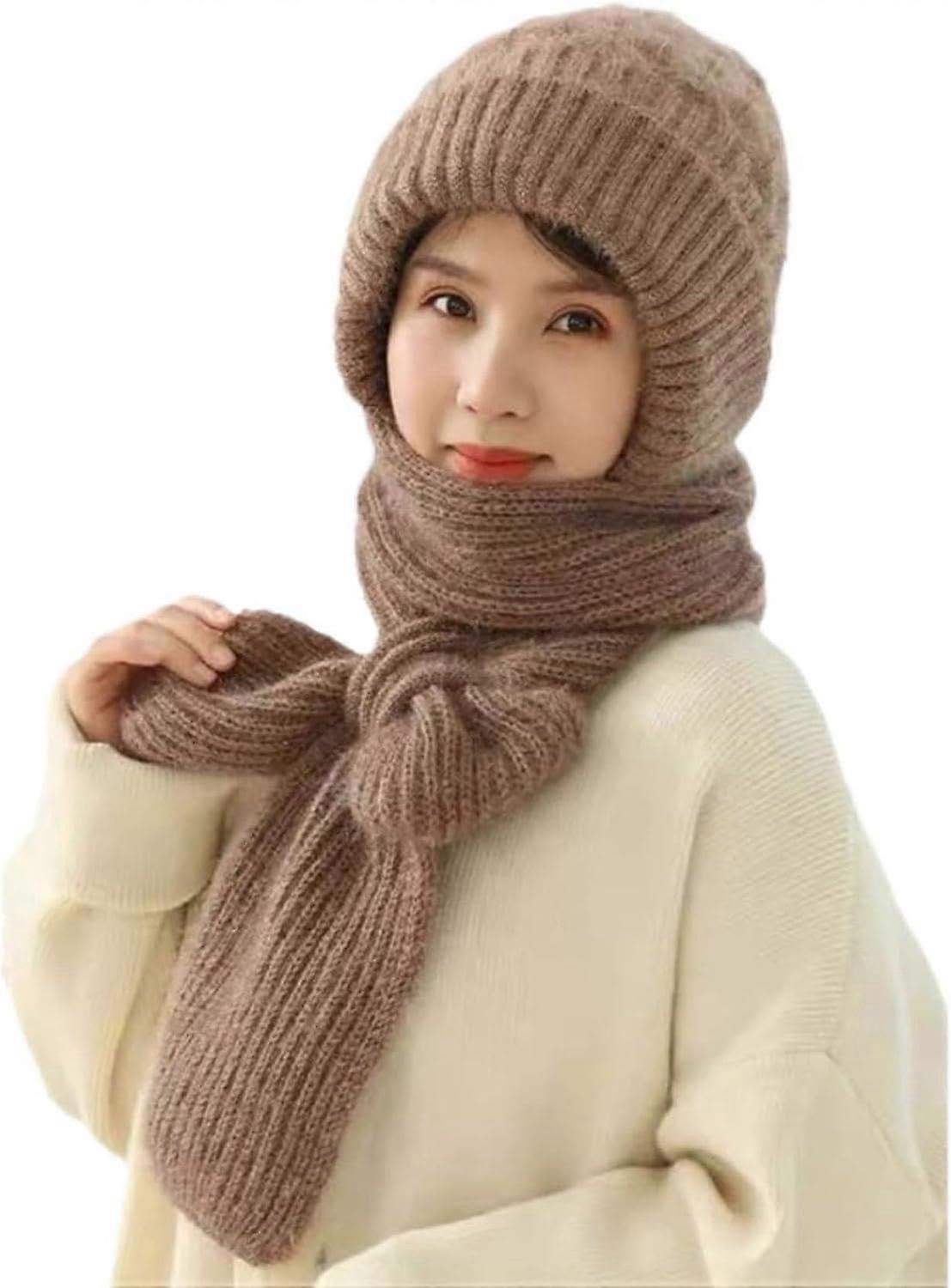 Integrated Ear Protection Windproof Cap Scarf,Knitting Thickening Hat Winter